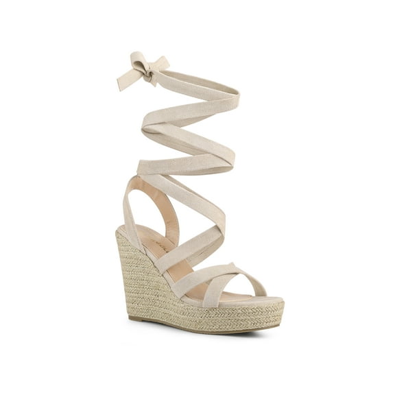 BLISSFUL STEP Women's Lace Up Wedge Heels Platform Strappy Espadrilles Sandals