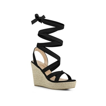 Allegra K Women's Lace Up Wedge Heels Platform Strappy Espadrilles Sandals