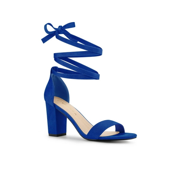 BLISSFUL STEP Women's Lace Up and Ankle Strap Block Heel Sandals Deep Blue 11