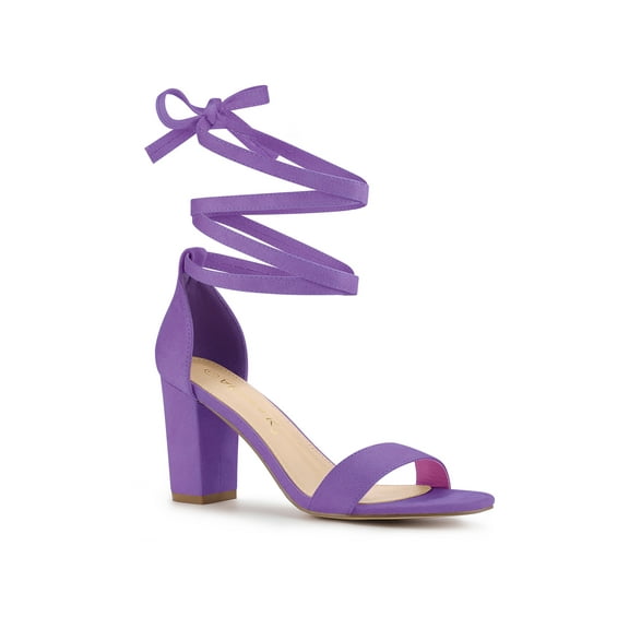 BLISSFUL STEP Women's Lace Up and Ankle Strap Block Heel Sandals Lavender 8