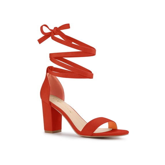 BLISSFUL STEP Women's Sandals Lace Up Open Toe Block Heel Two Way Wear Ankle Strap Heels Orange Red 11