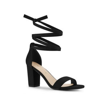 Allegra K Women's Lace Up and Ankle Strap Block Heel Sandals Black 6