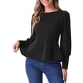 thumbnail image 1 of INSPIRE CHIC Women's Lantern Long Sleeve Peplum Tops Crewneck Babydoll Blouses Shirts Tops, 1 of 6