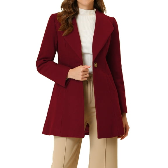 INSPIRE CHIC Women's Lapel Collar Buttoned Outwear Elegant Work Notch Trench Winter Coat L Burgundy