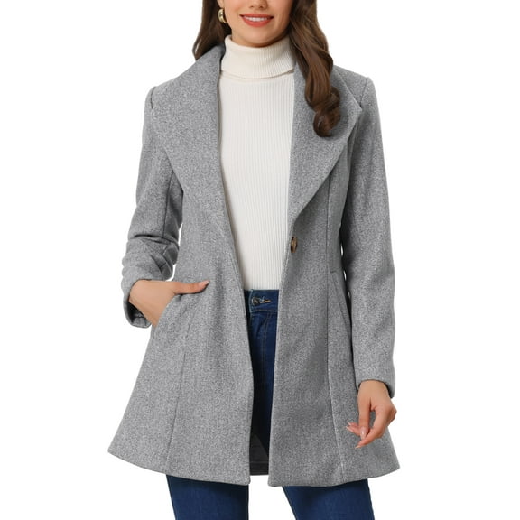 INSPIRE CHIC Women's Lapel Collar Buttoned Outwear Elegant Work Notch Trench Winter Coat M Grey