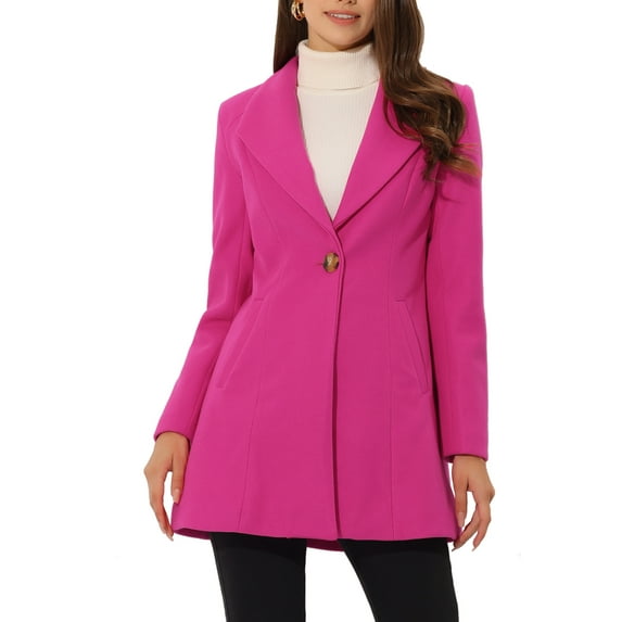 INSPIRE CHIC Women's Lapel Collar Buttoned Outwear Elegant Work Notch Trench Winter Coat M Hot Pink