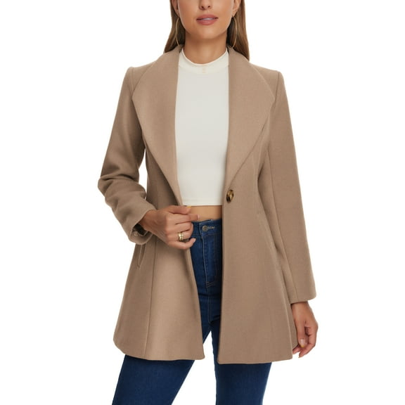INSPIRE CHIC Women's Lapel Collar Buttoned Outwear Elegant Work Notch Trench Winter Coat S Dark Beige