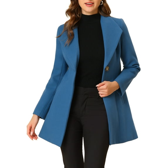 INSPIRE CHIC Women's Lapel Collar Buttoned Outwear Elegant Work Notch Trench Winter Coat S Grey Blue