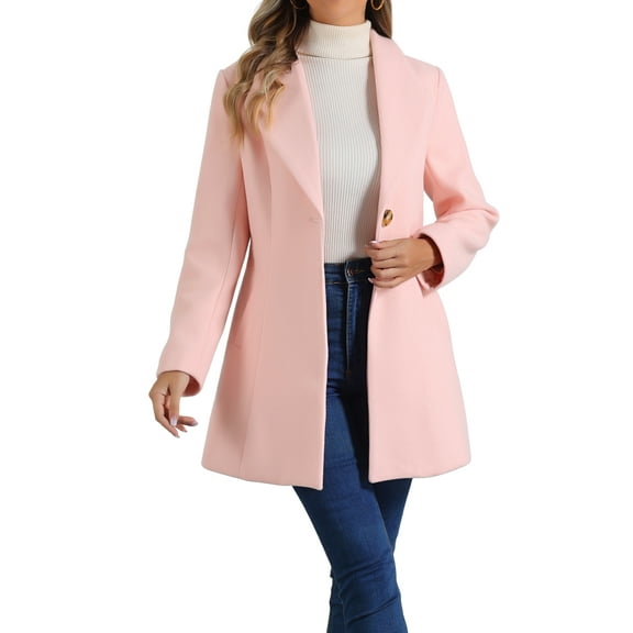 INSPIRE CHIC Women's Lapel Collar Buttoned Outwear Elegant Work Notch Trench Winter Coat XL Pink