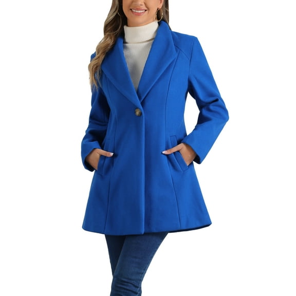 INSPIRE CHIC Women's Lapel Collar Buttoned Outwear Elegant Work Notch Trench Winter Coat XL Royal Blue