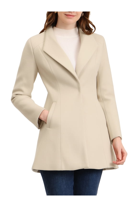Women's Lapel Collar Buttoned Outwear Elegant Work Notch Trench Winter Coat XS Beige