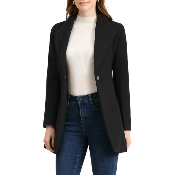 INSPIRE CHIC Women's Lapel Collar Buttoned Outwear Elegant Work Notch Trench Winter Coat XS Black