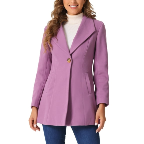 INSPIRE CHIC Women's Lapel Collar Buttoned Outwear Elegant Work Notch Trench Winter Coat XS Grey Purple