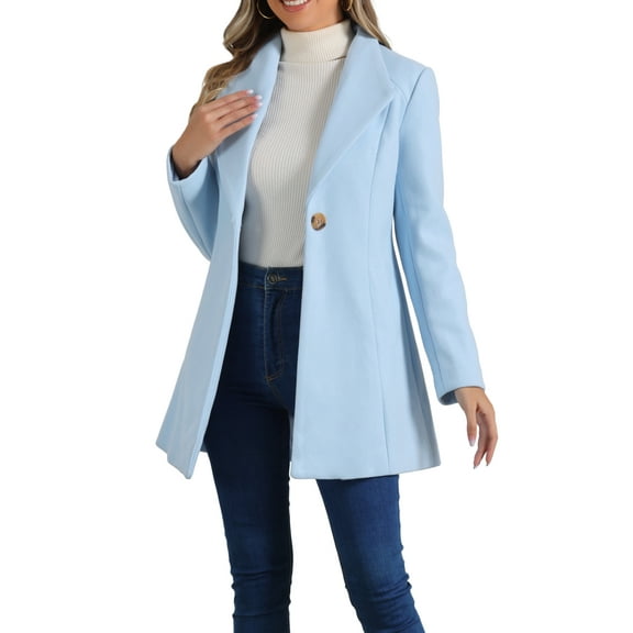 INSPIRE CHIC Women's Lapel Collar Buttoned Outwear Elegant Work Notch Trench Winter Coat XS Light Blue