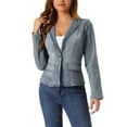 thumbnail image 1 of INSPIRE CHIC Women's Stretchy Jean Jacket Lapel Collar One Button Long Sleeve Work Denim Jackets L Grey Blue, 1 of 6