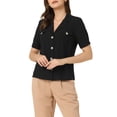 thumbnail image 1 of INSPIRE CHIC Women's Lapel Collar Top Button Down Short Sleeves Work Shirt Black M, 1 of 5