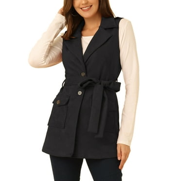 Allegra K Women's Lapel Single Breasted Tie Belt Smart Casual Sleeveless Suede Vest