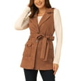thumbnail image 1 of INSPIRE CHIC Women's Lapel Single Breasted Tie Belt Smart Casual Sleeveless Suede Vest XS Caramel, 1 of 6