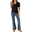 thumbnail image 1 of INSPIRE CHIC Women's Lapel V Neck Short Sleeve Pleated Tops Blouse, 1 of 5