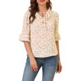 thumbnail image 1 of Allegra K Women's Layered Ruffle Elbow Sleeve Ruffled Tie-Neck Floral Blouse, 1 of 6
