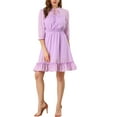 thumbnail image 1 of Allegra K Women's Layered Ruffle Hem 3/4 Sleeves Smocked Chiffon A-Line Dress, 1 of 7