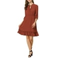 thumbnail image 1 of INSPIRE CHIC Women's Layered Ruffle Hem 3/4 Sleeves Smocked Chiffon A-Line Dress L Candy, 1 of 8