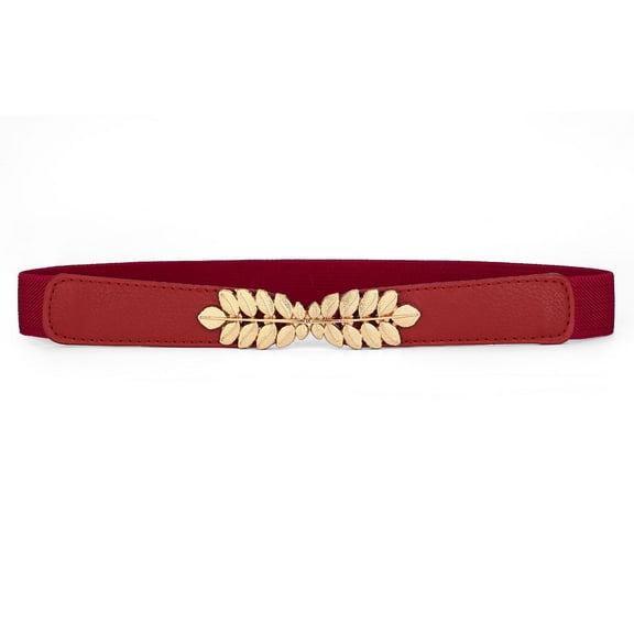 INSPIRE CHIC Women's Leaf Shaped Interlocking Buckle Stretchy Cinch Belts Red One Size
