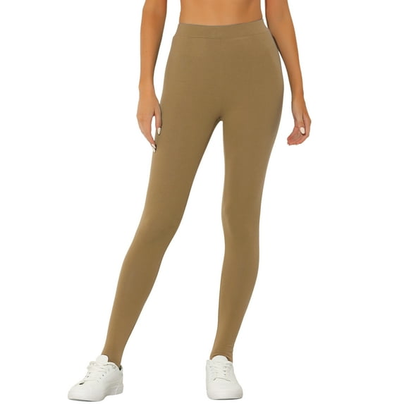 REFINED ATTIRE Women's Cotton Leggings Elastic Waistband Gym Yoga Soft Stirrup Tights Pants XS Khaki