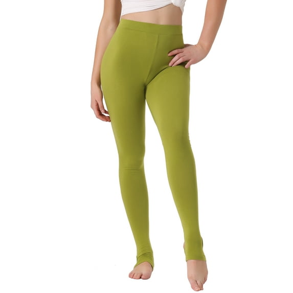 INSPIRE CHIC Women's Leggings Elastic Waistband Gym Yoga Soft Cotton Stirrup Pants Tights XS Olive Green