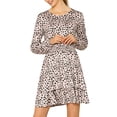 thumbnail image 1 of Allegra K Women's Leopard Long Sleeve Smock Layered Ruffle Hem Dress, 1 of 7