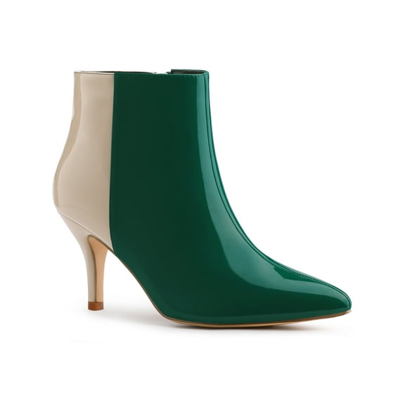 BLISSFUL STEP Women's Shoes Pointy Toe Print Stiletto Heel Boots Green Beige 10