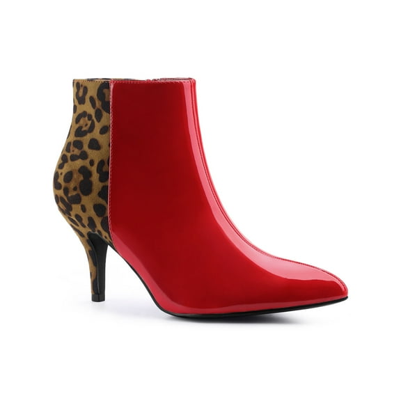 BLISSFUL STEP Women's Shoes Pointy Toe Print Stiletto Heel Boots Red 9