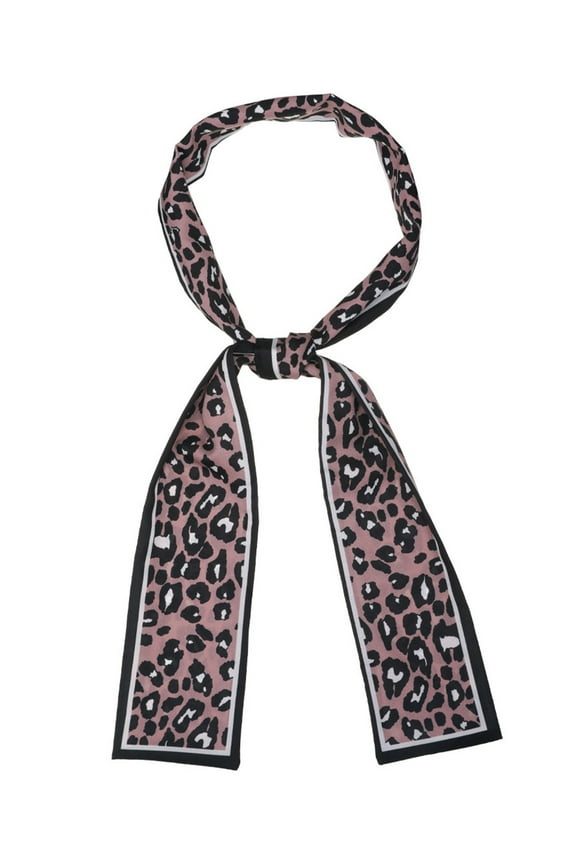 Women's Leopard Ribbon Long Skinny Scarf Hairband Waistband Scarf Pink