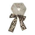 thumbnail image 1 of INSPIRE CHIC Women's Leopard Ribbons Faux Fur Wrap Collar Scarf Plush Neck Scarves Apricot, 1 of 5