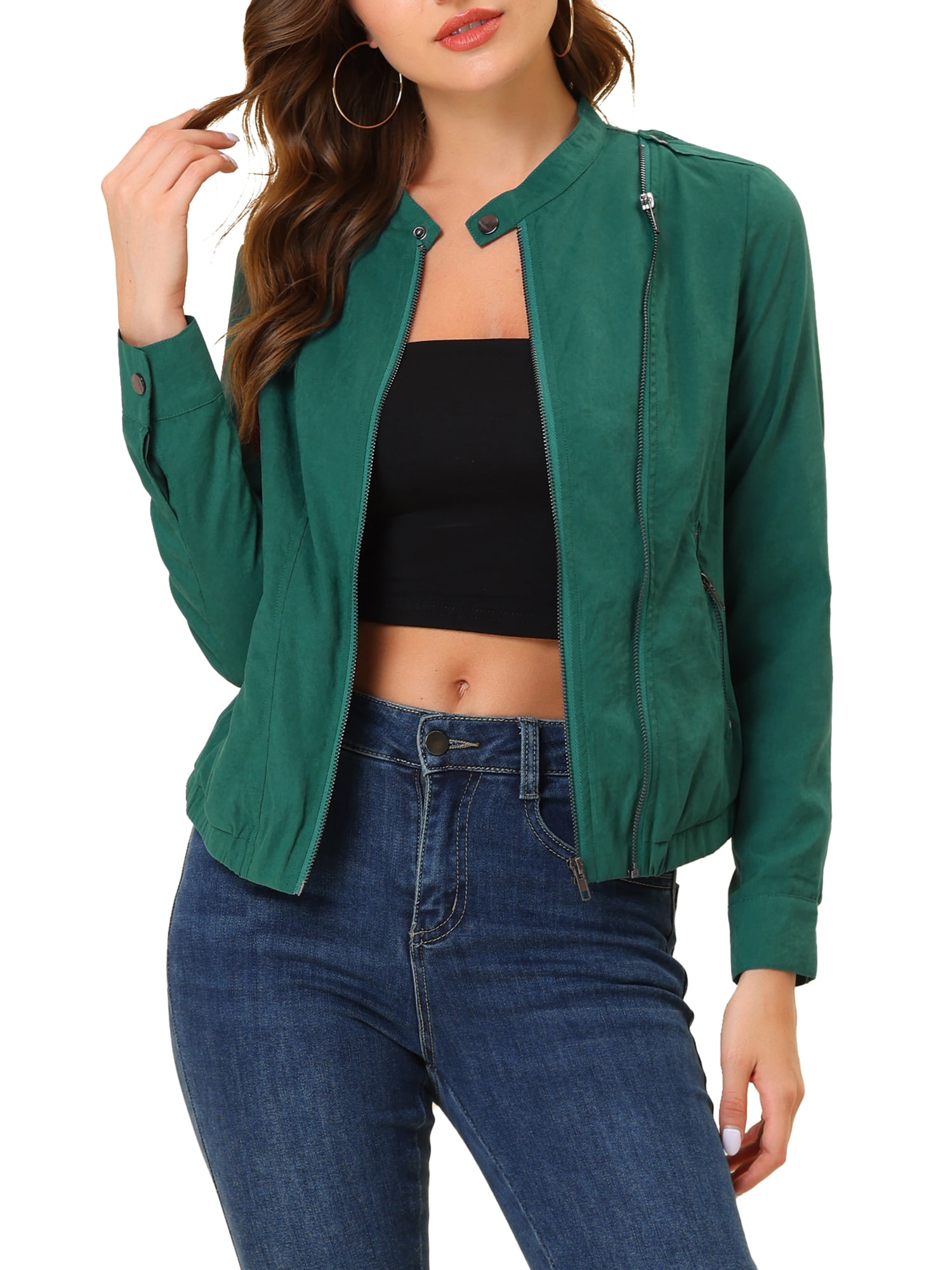 Women's Rust Mock Collar Biker Jacket
