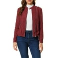 thumbnail image 1 of INSPIRE CHIC Women's Lightweight Stand Collar Zip up Biker Moto Jacket S Burgundy, 1 of 9