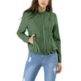 thumbnail image 1 of INSPIRE CHIC Women's Lightweight Stand Collar Zip up Biker Moto Jacket XL Army Green, 1 of 8