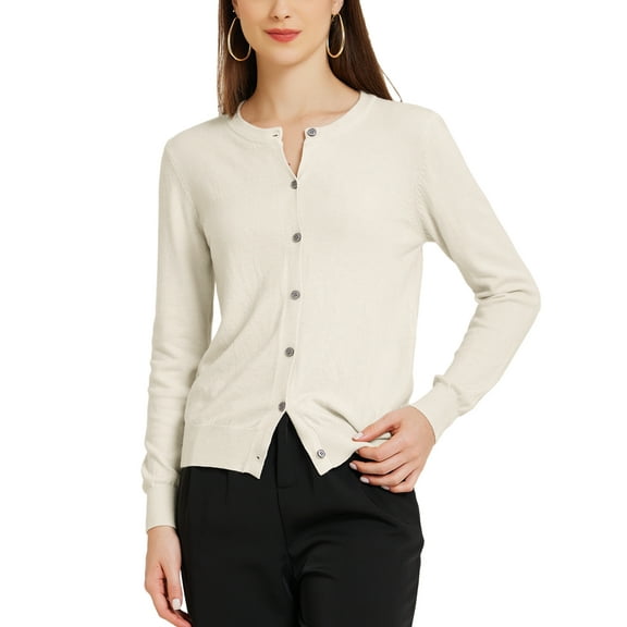 INSPIRE CHIC Women's Lightweight Sweater Crewneck Button Down Long Sleeve Cardigan