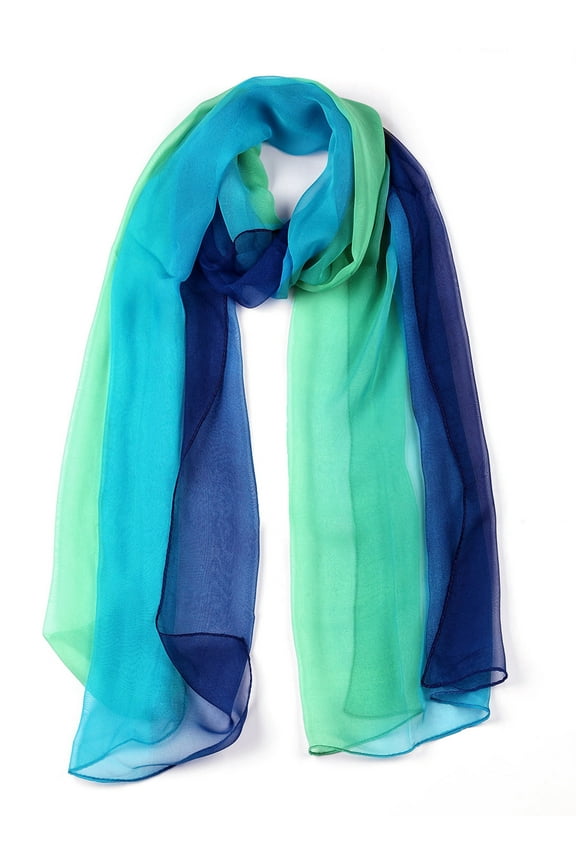 Women's Scarf Chiffon Silky Gradient Color Lightweight Long Wrap Shawl Blue Green