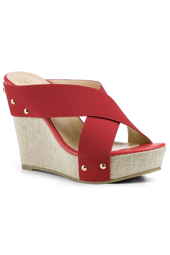 Women's Linen Platform Slide Wedge Open Toe Sandals Red 9