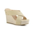 thumbnail image 1 of BLISSFUL STEP Women's Shoes Wedge Open Toe Crisscross Straps Linen Platform Sandals Beige 9, 1 of 7