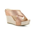 thumbnail image 1 of BLISSFUL STEP Women's Shoes Wedge Open Toe Crisscross Straps Linen Platform Sandals Rose Gold 9, 1 of 8