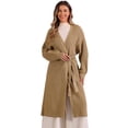 thumbnail image 1 of INSPIRE CHIC Women's Long Cardigan Open Front Long Sleeve Belted Knit Sweater Khaki S, 1 of 5