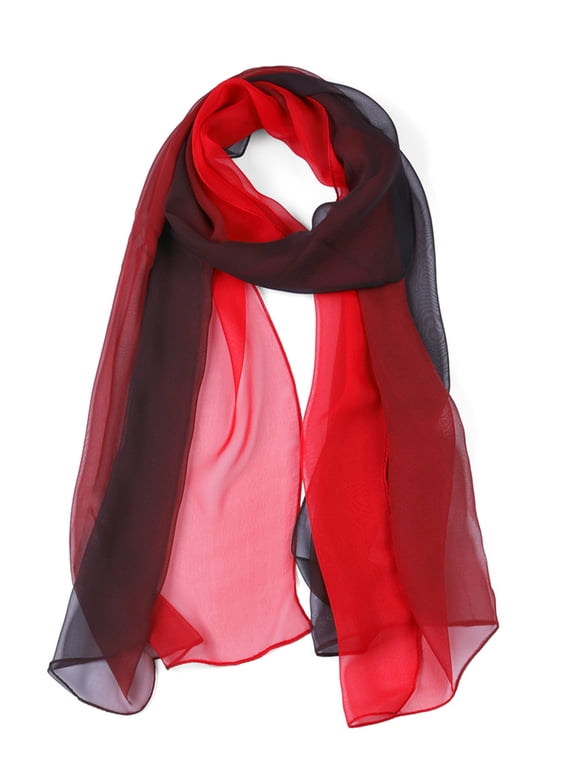 Women's Halloween Scarf Chiffon Silky Gradient Color Lightweight Long Wrap Shawl Red Black