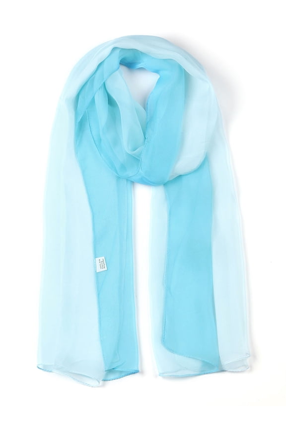Women's Scarf Chiffon Silky Gradient Color Lightweight Long Wrap Shawl Light Blue