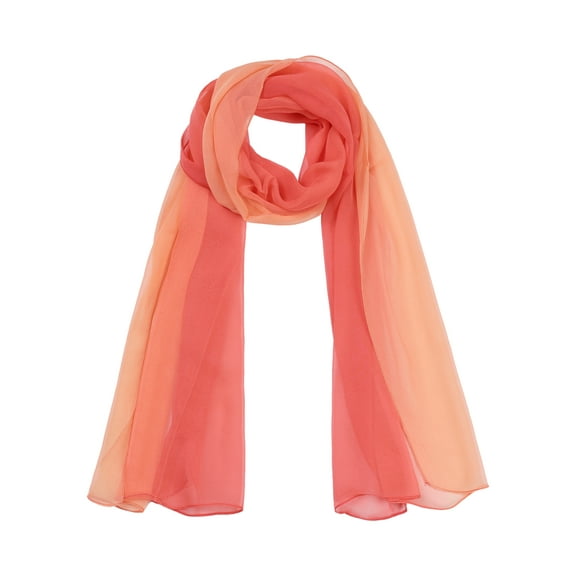 INSPIRE CHIC Women's Scarf Chiffon Silky Gradient Color Lightweight Long Wrap Shawl Red Orange