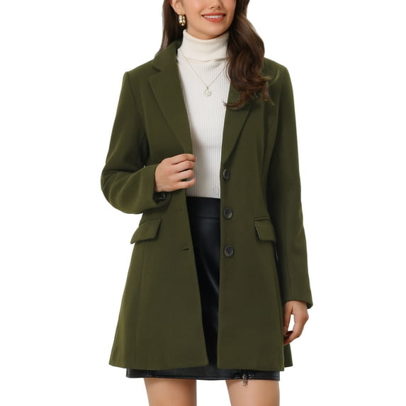 INSPIRE CHIC Women's Coat Solid Color Notched Lapel Single Breasted Winter Peacoat 3XL Olive Green