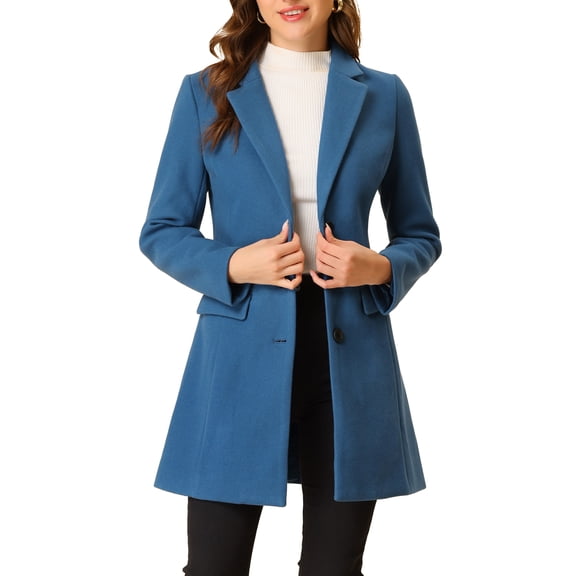 INSPIRE CHIC Women's Coat Solid Color Notched Lapel Single Breasted Winter Peacoat L Dusty Blue