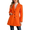 thumbnail image 1 of INSPIRE CHIC Women's Coat Solid Color Notched Lapel Single Breasted Winter Peacoat L Orange, 1 of 6