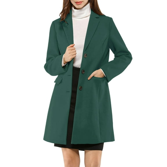 INSPIRE CHIC Women's Coat Solid Color Notched Lapel Single Breasted Winter Peacoat M Green